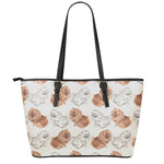 Cute Pomeranian Pattern Print Leather Tote Bag