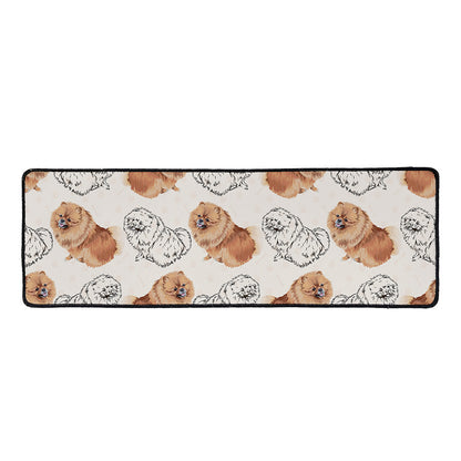 Cute Pomeranian Pattern Print Long Kitchen Mat