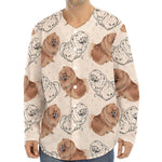 Cute Pomeranian Pattern Print Long Sleeve Baseball Jersey