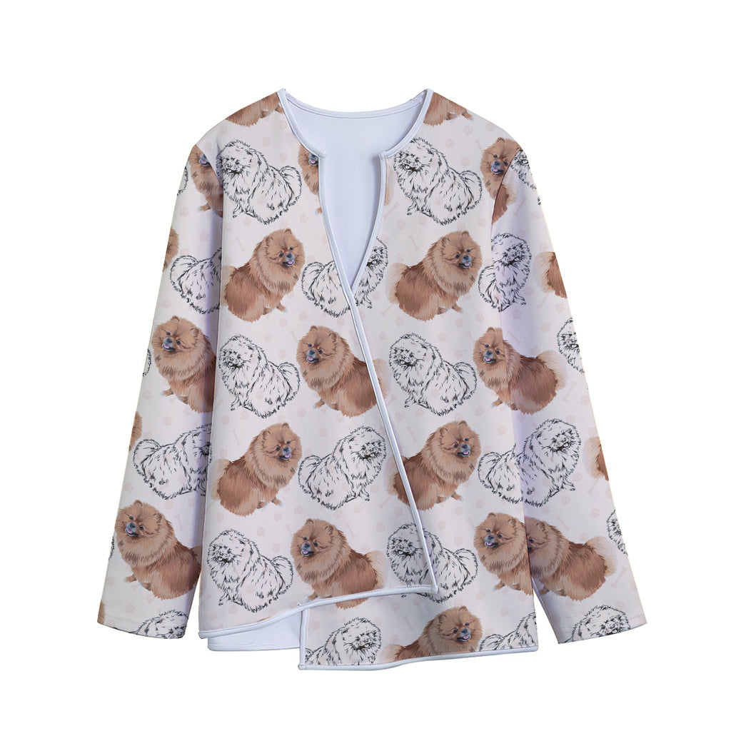 Cute Pomeranian Pattern Print Long Sleeve Short Coat