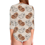 Cute Pomeranian Pattern Print Long Sleeve Swimsuit