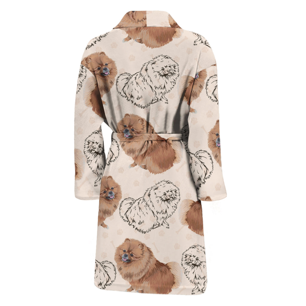 Cute Pomeranian Pattern Print Men's Bathrobe
