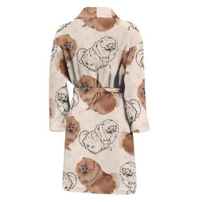 Cute Pomeranian Pattern Print Men's Bathrobe
