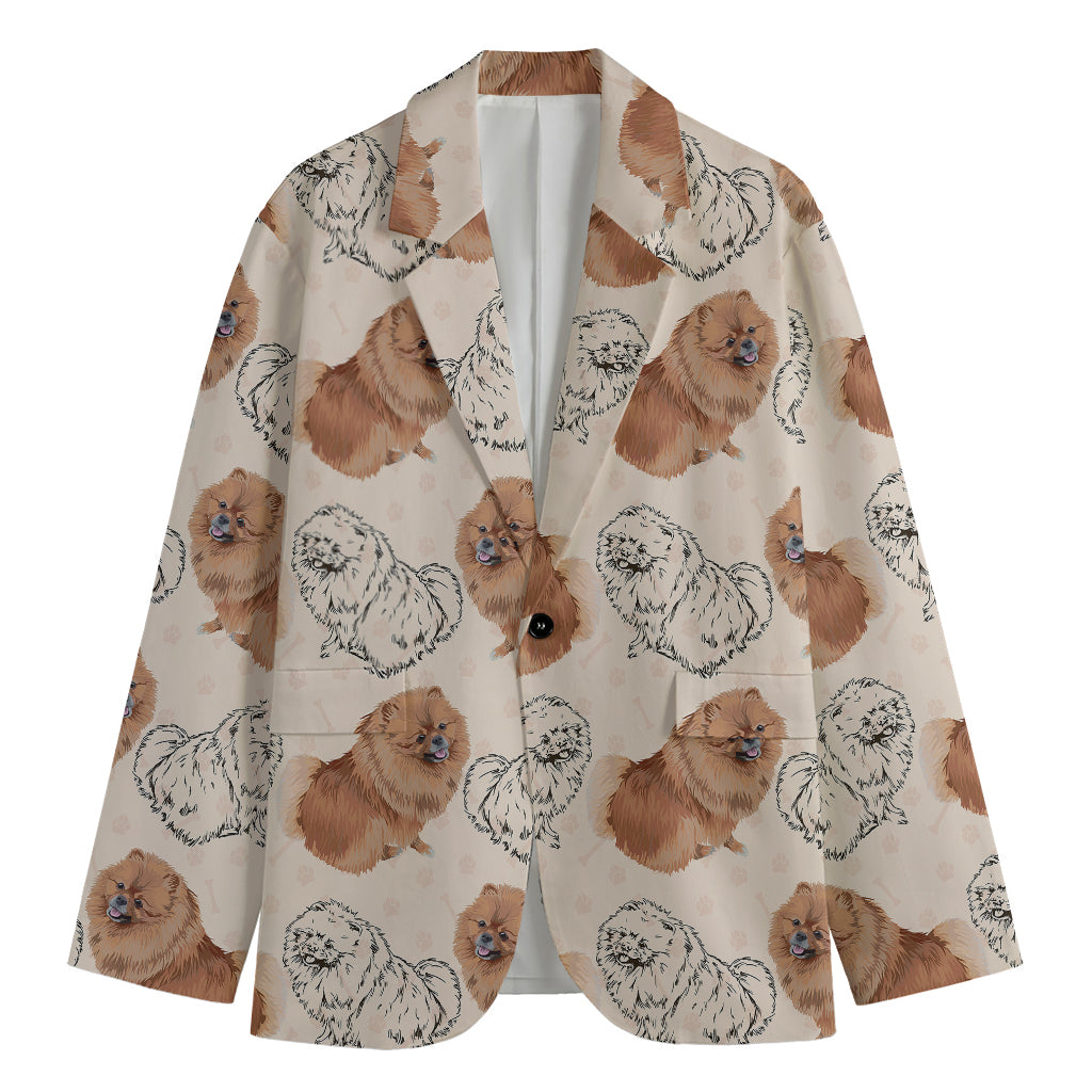 Cute Pomeranian Pattern Print Men's Blazer
