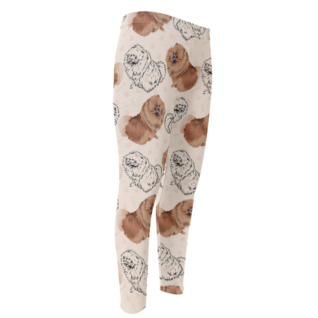 Cute Pomeranian Pattern Print Men's Compression Pants
