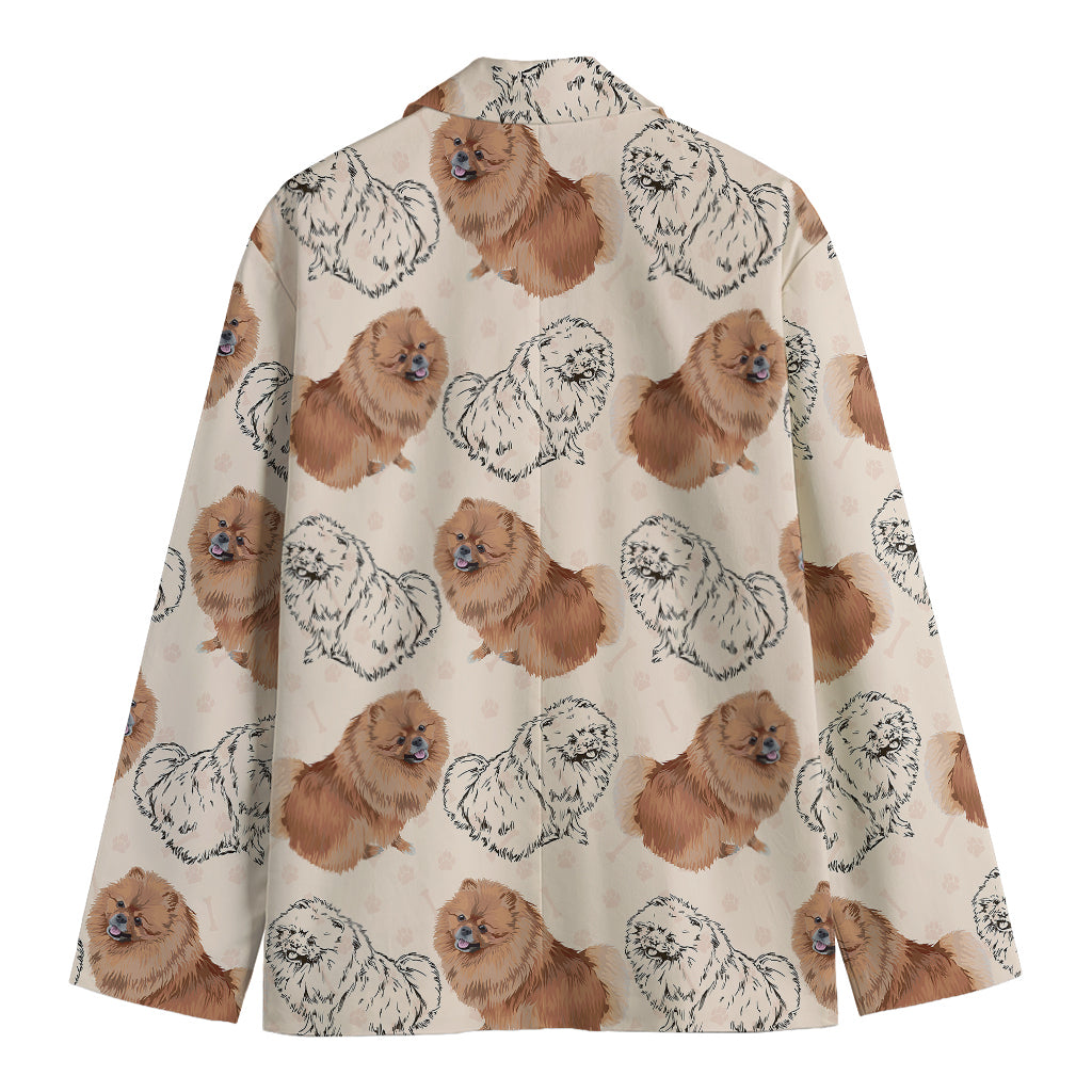 Cute Pomeranian Pattern Print Men's Cotton Blazer