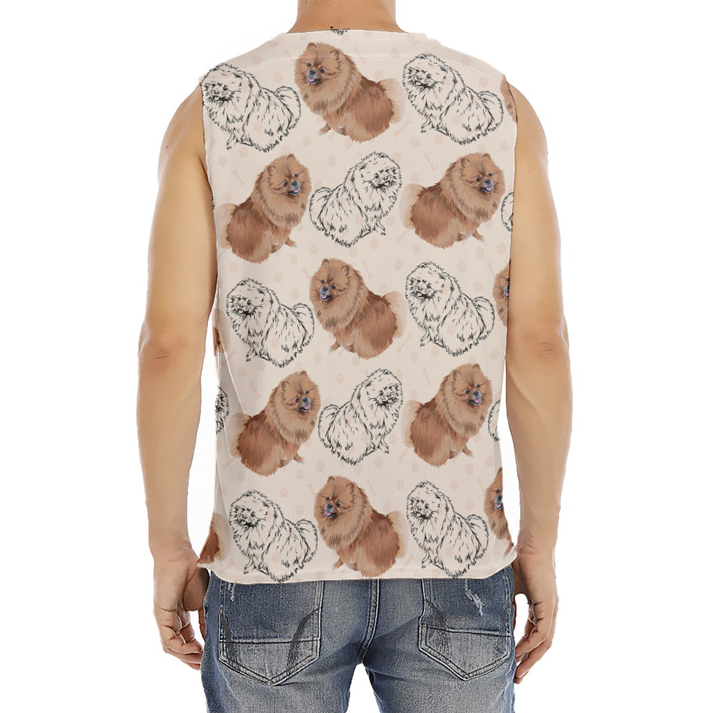 Cute Pomeranian Pattern Print Men's Fitness Tank Top