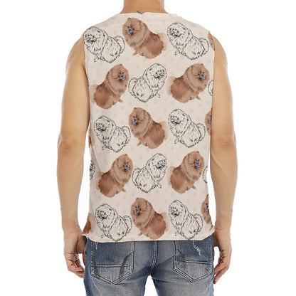 Cute Pomeranian Pattern Print Men's Fitness Tank Top