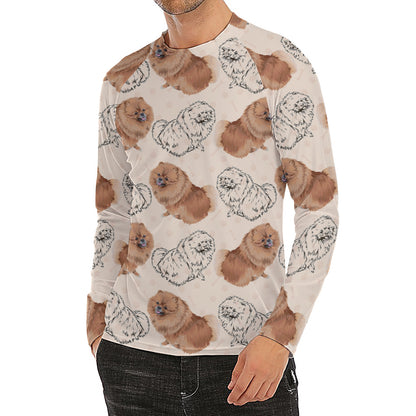 Cute Pomeranian Pattern Print Men's Long Sleeve Rash Guard