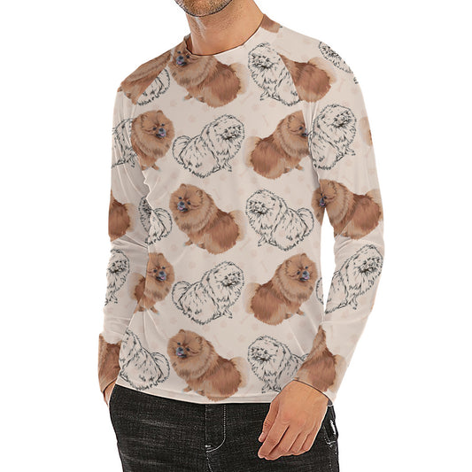 Cute Pomeranian Pattern Print Men's Long Sleeve Rash Guard