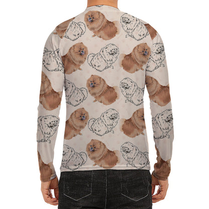 Cute Pomeranian Pattern Print Men's Long Sleeve Rash Guard