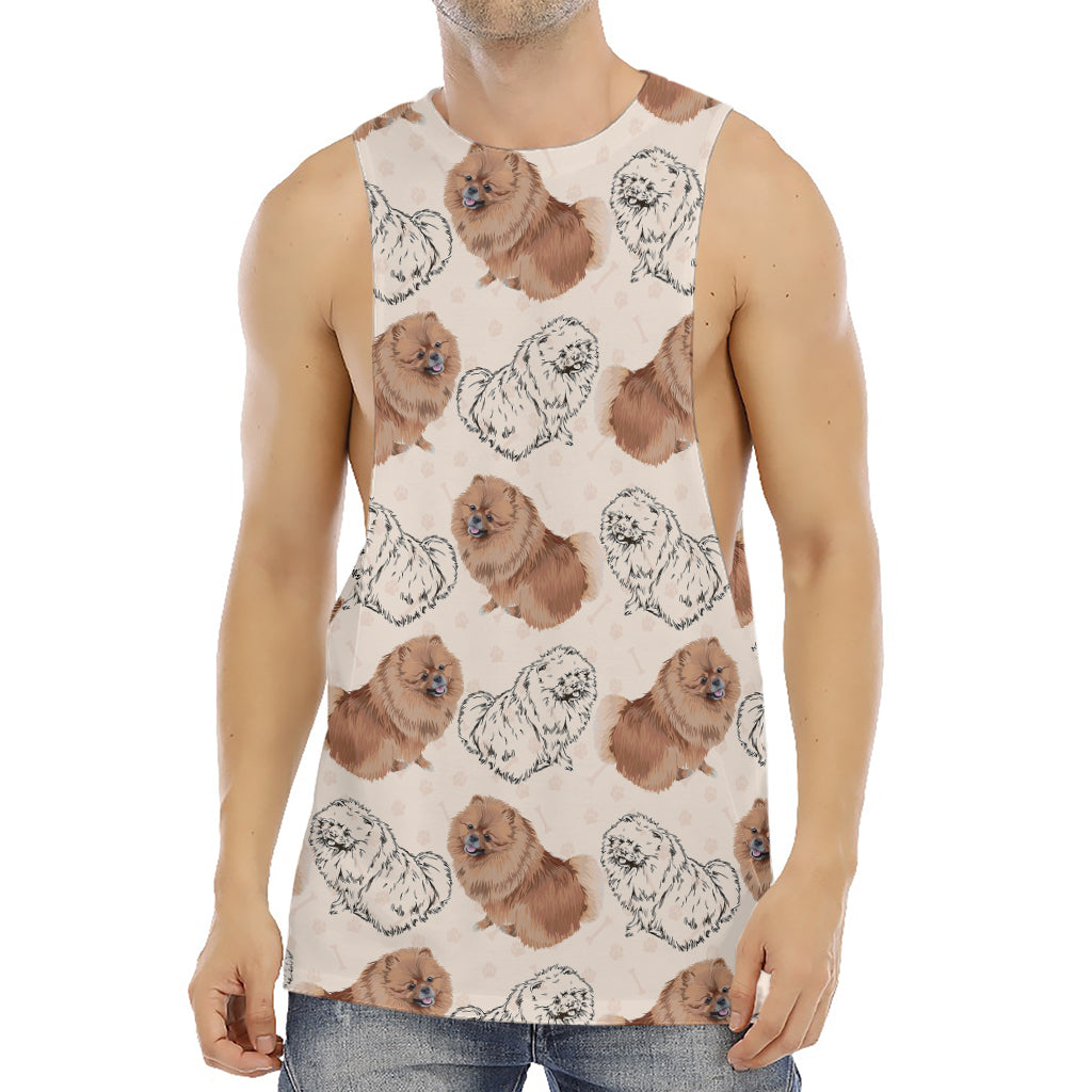 Cute Pomeranian Pattern Print Men's Muscle Tank Top