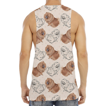Cute Pomeranian Pattern Print Men's Muscle Tank Top