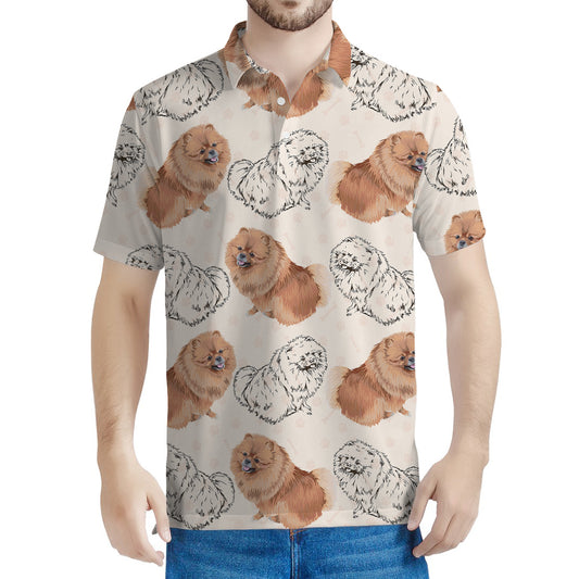 Cute Pomeranian Pattern Print Men's Polo Shirt