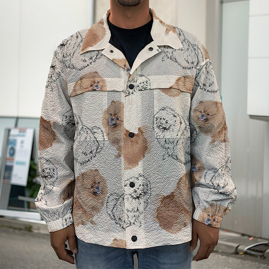 Cute Pomeranian Pattern Print Men's Shirt Jacket