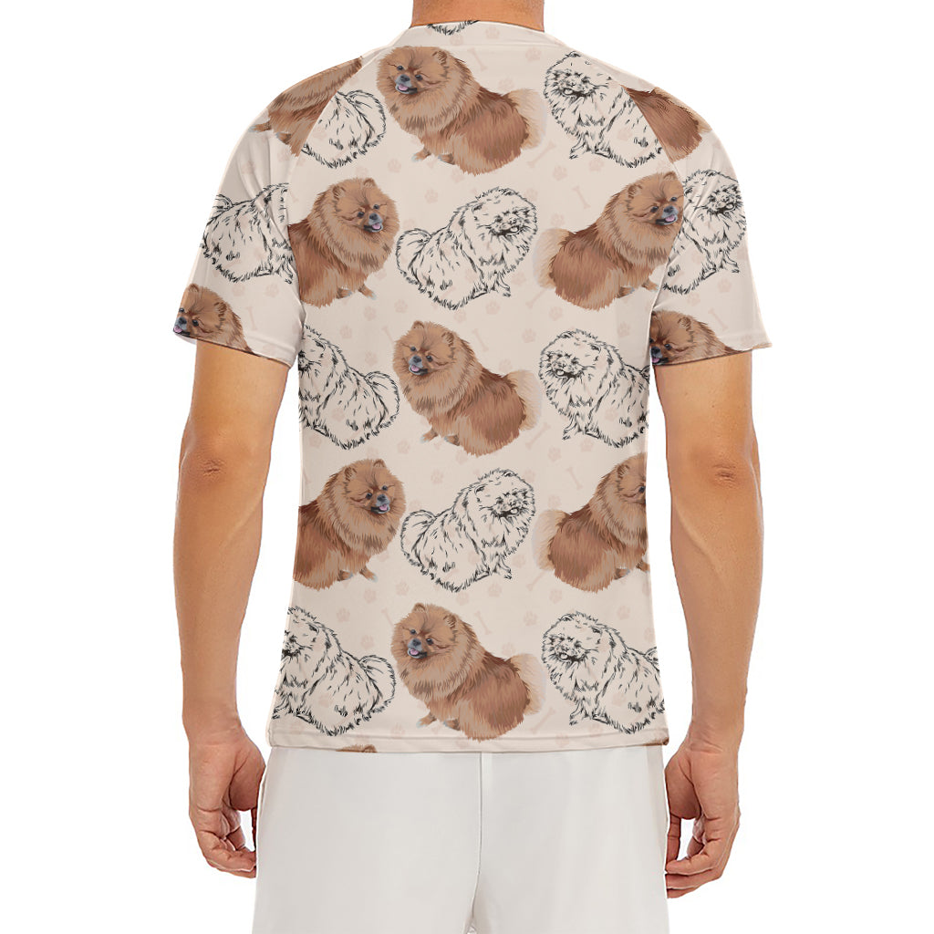 Cute Pomeranian Pattern Print Men's Short Sleeve Rash Guard