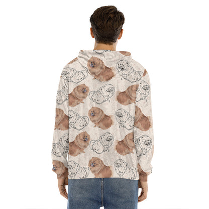 Cute Pomeranian Pattern Print Men's Velvet Pullover Hoodie