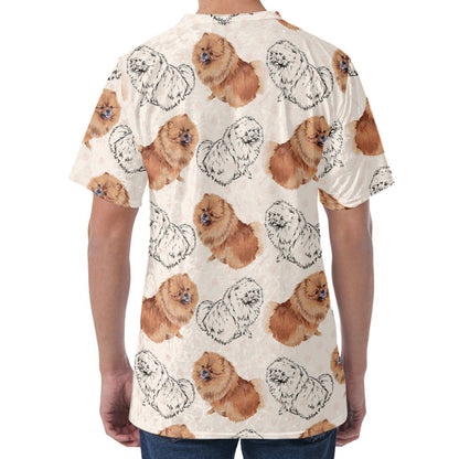 Cute Pomeranian Pattern Print Men's Velvet T-Shirt