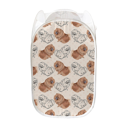 Cute Pomeranian Pattern Print Mesh Laundry Hamper