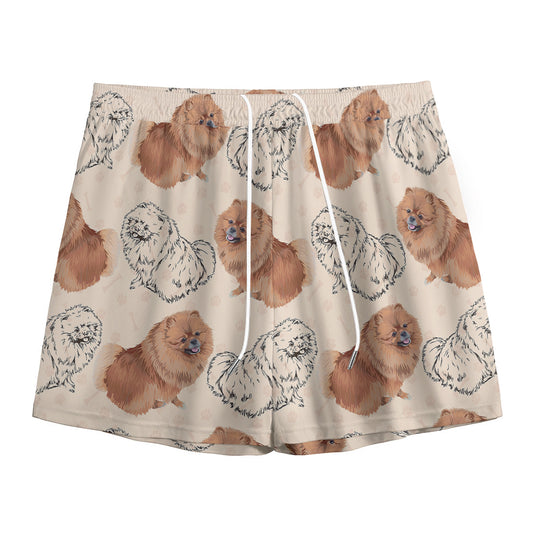 Cute Pomeranian Pattern Print Mesh Shorts