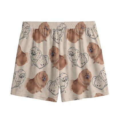 Cute Pomeranian Pattern Print Mesh Shorts