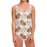 Cute Pomeranian Pattern Print One Piece Swimsuit