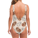 Cute Pomeranian Pattern Print One Piece Swimsuit