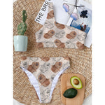 Cute Pomeranian Pattern Print One Shoulder Bikini Top