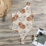 Cute Pomeranian Pattern Print One Shoulder Bodysuit