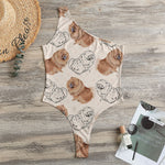 Cute Pomeranian Pattern Print One Shoulder Bodysuit