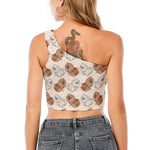 Cute Pomeranian Pattern Print One Shoulder Crop Top