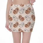 Cute Pomeranian Pattern Print Pencil Mini Skirt