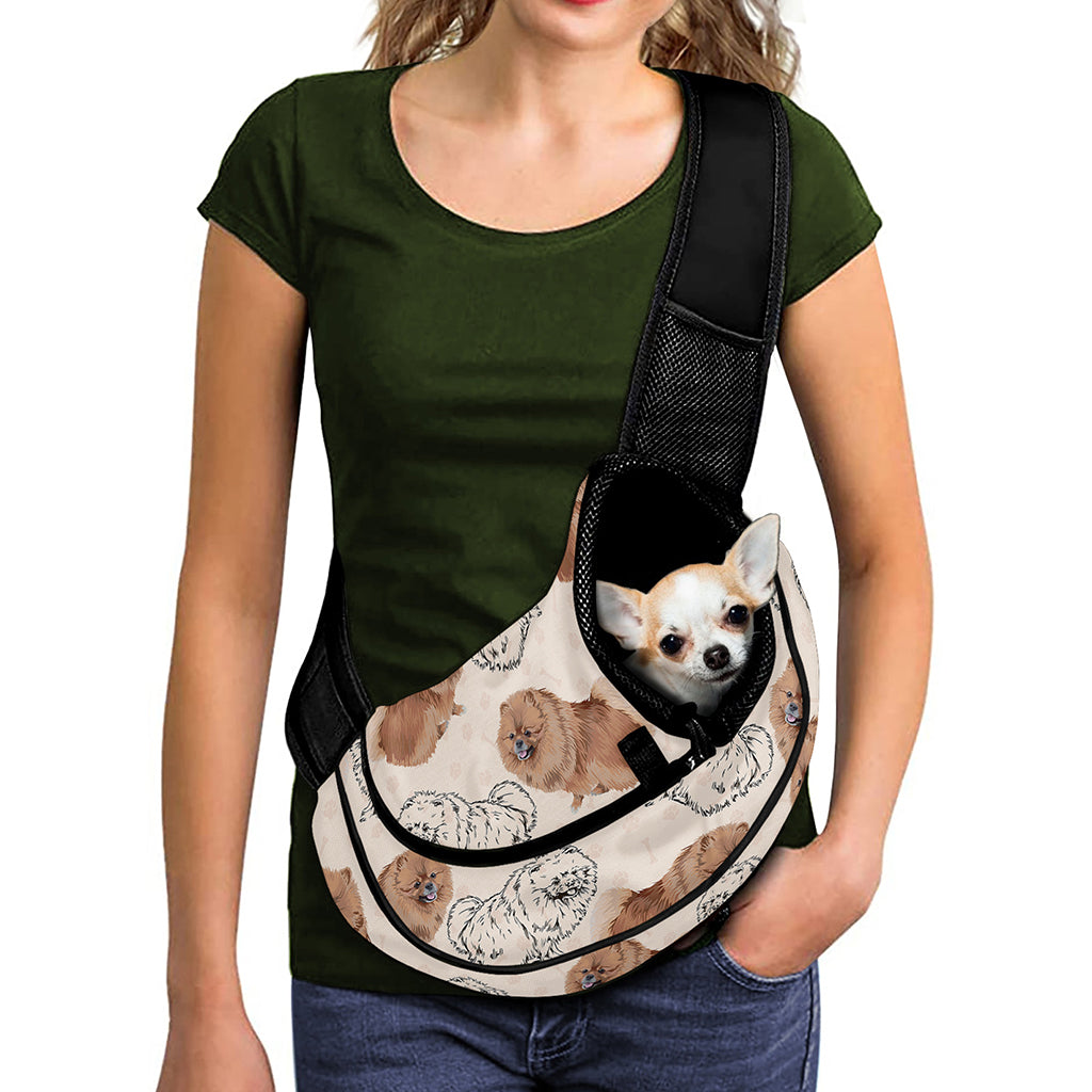 Cute Pomeranian Pattern Print Pet Sling Carrier