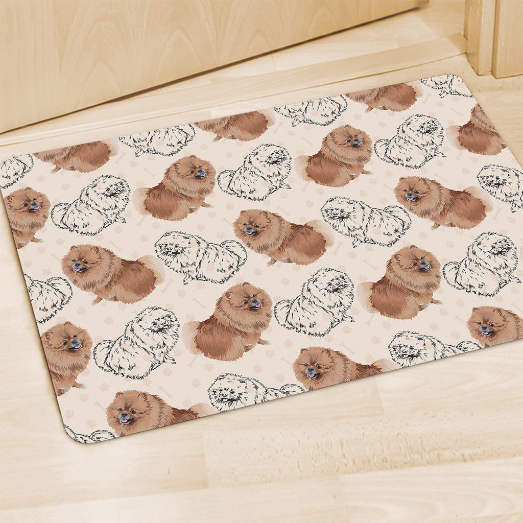 Cute Pomeranian Pattern Print Polyester Doormat