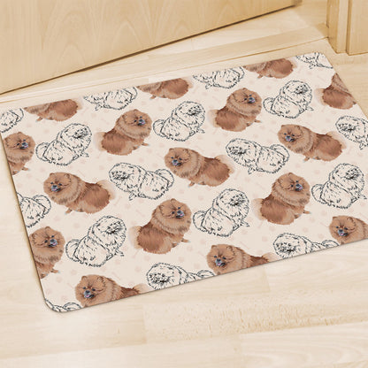 Cute Pomeranian Pattern Print Polyester Doormat