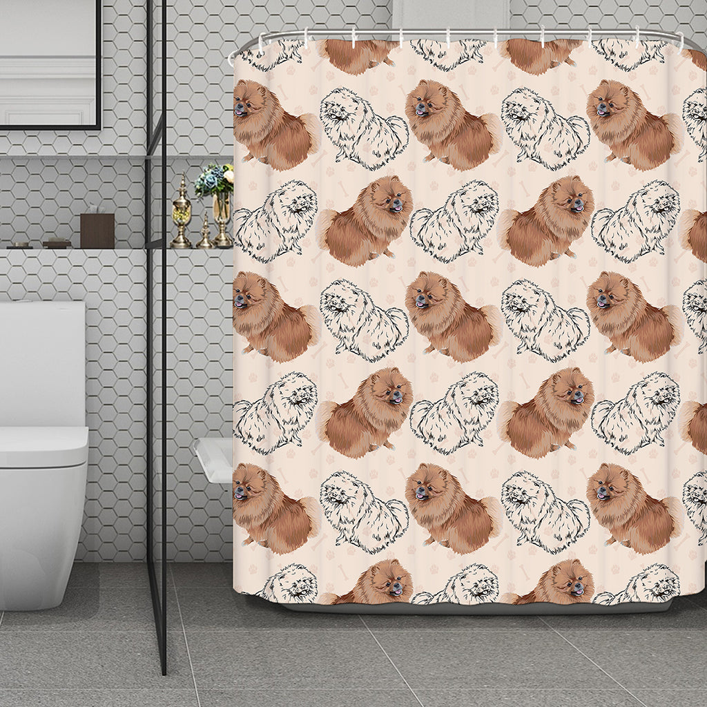 Cute Pomeranian Pattern Print Polyester Shower Curtain