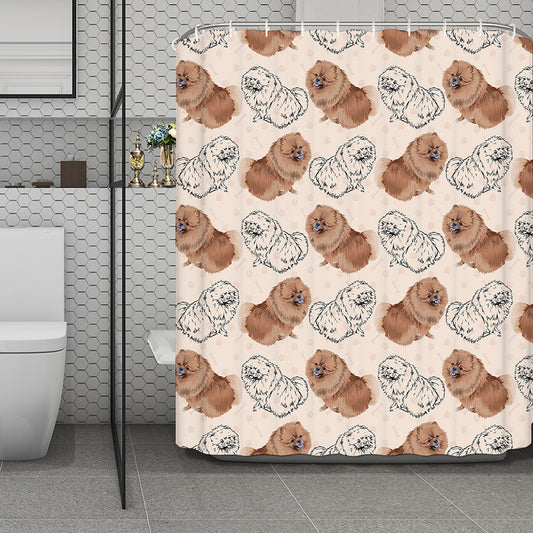 Cute Pomeranian Pattern Print Polyester Shower Curtain