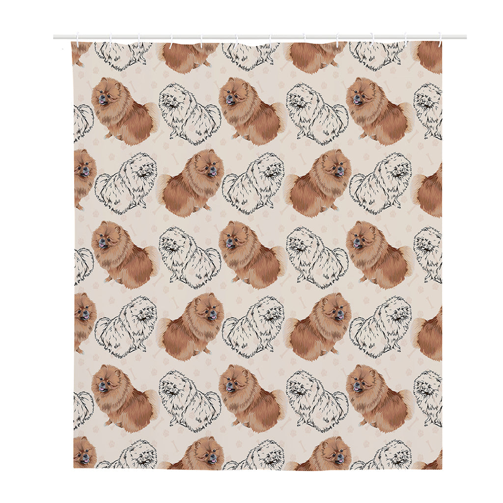 Cute Pomeranian Pattern Print Polyester Shower Curtain