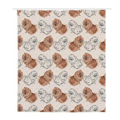 Cute Pomeranian Pattern Print Polyester Shower Curtain