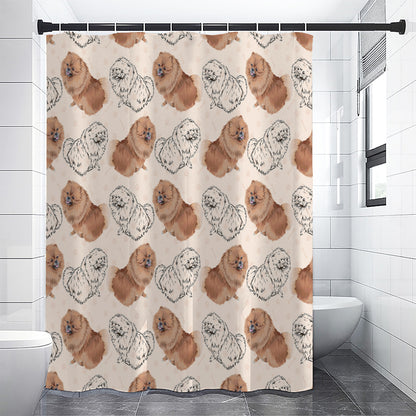 Cute Pomeranian Pattern Print Premium Shower Curtain