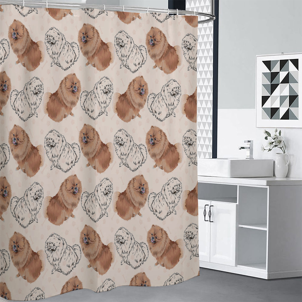 Cute Pomeranian Pattern Print Premium Shower Curtain