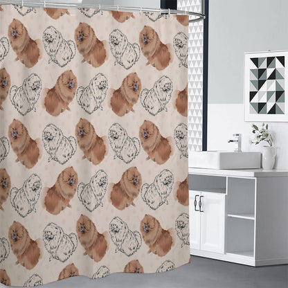 Cute Pomeranian Pattern Print Premium Shower Curtain
