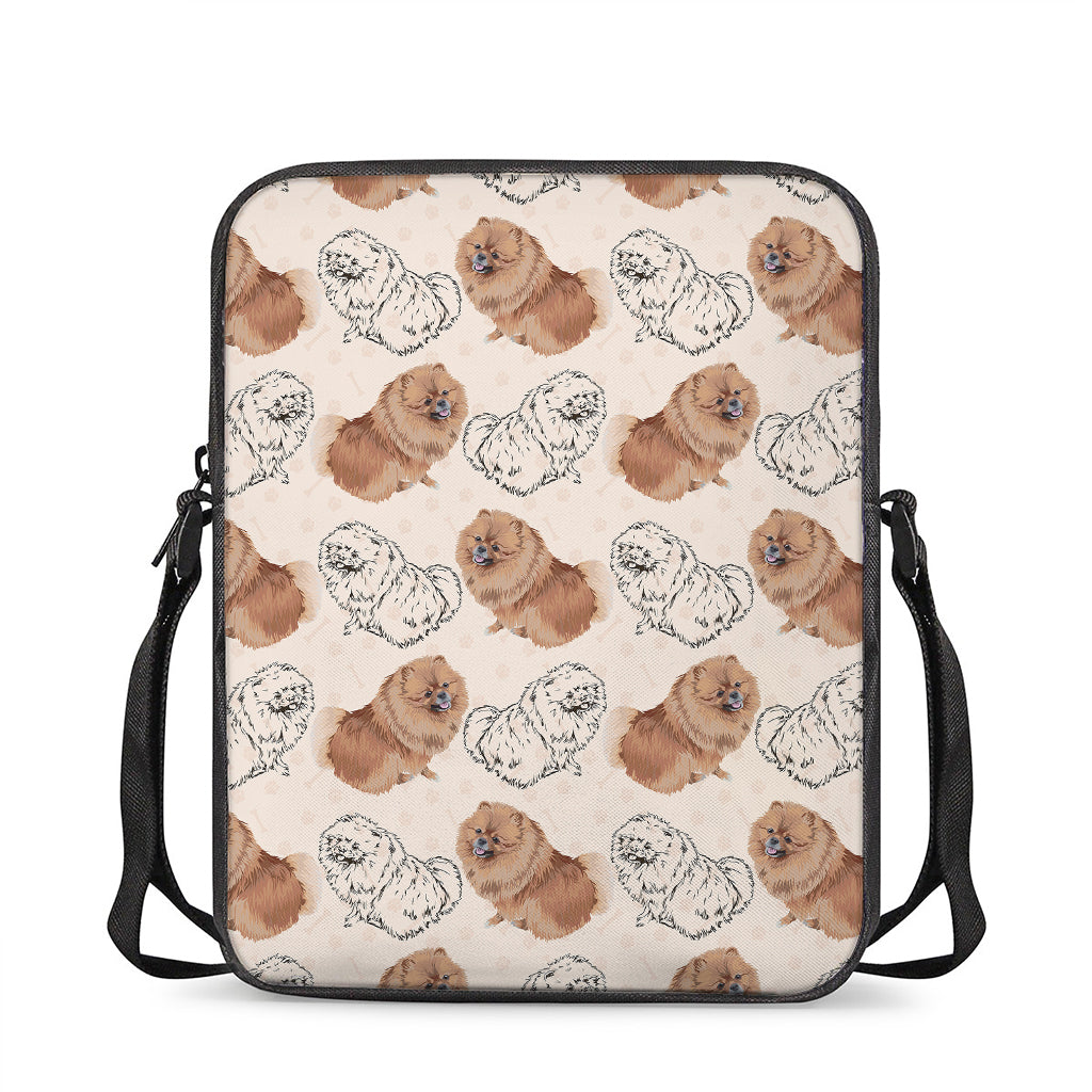 Cute Pomeranian Pattern Print Rectangular Crossbody Bag