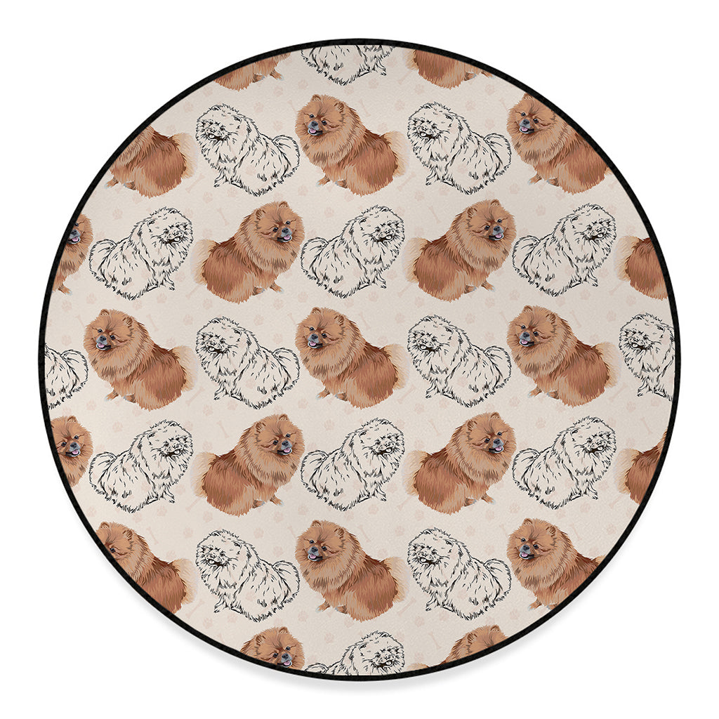 Cute Pomeranian Pattern Print Round Floor Mat
