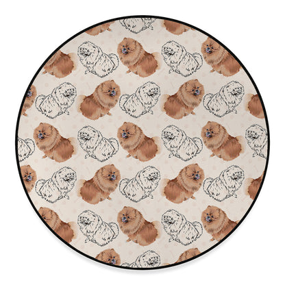 Cute Pomeranian Pattern Print Round Floor Mat