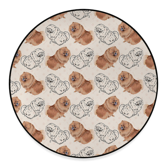 Cute Pomeranian Pattern Print Round Floor Mat