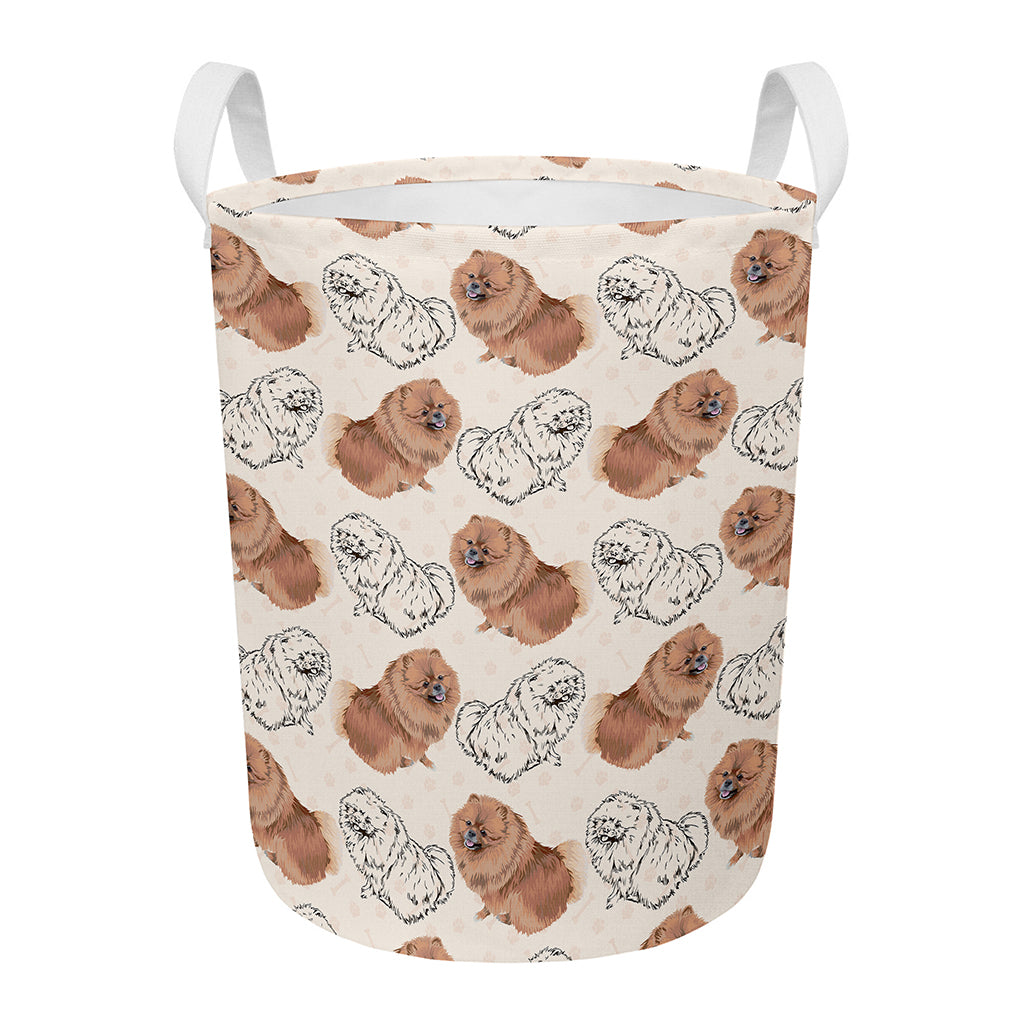 Cute Pomeranian Pattern Print Round Laundry Basket