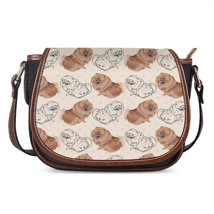Cute Pomeranian Pattern Print Saddle Bag