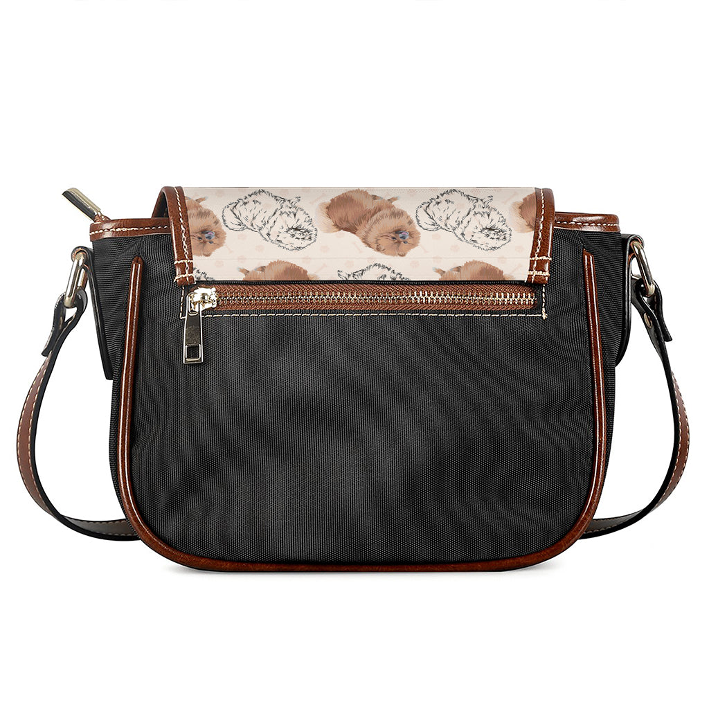 Cute Pomeranian Pattern Print Saddle Bag