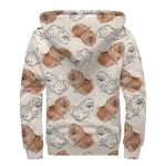 Cute Pomeranian Pattern Print Sherpa Lined Zip Up Hoodie